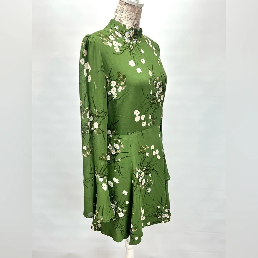 REFORMATION Lomita Green floral long sleeve open back PERSIS mini dress size 10. - Picture 8 of 16